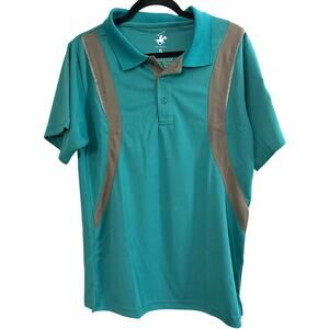 SUN PACIFIC Embroidered Logo Horse Polo Club Shirt Teal Gray - Men’s Small